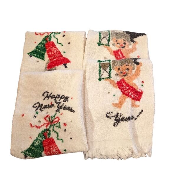 Vintage Holiday New Year's‎ hand towel set 🎉⏳ - Picture 1 of 11